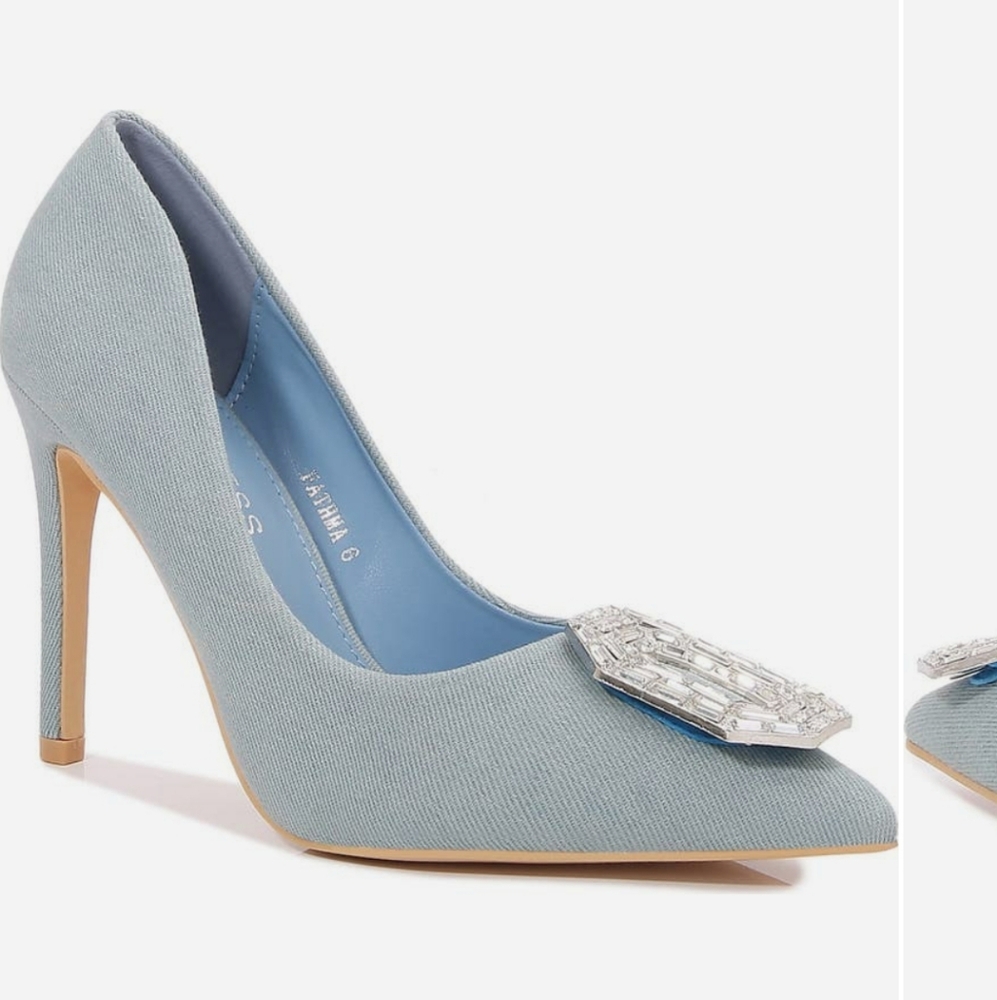 Blue Stiletto Heels with Crystal Embellishment